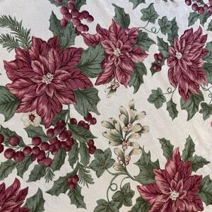Vtg Avon‎ Holiday Tablecloth Rectangle 58x83 Burgundy Poinsettias Berries Spain